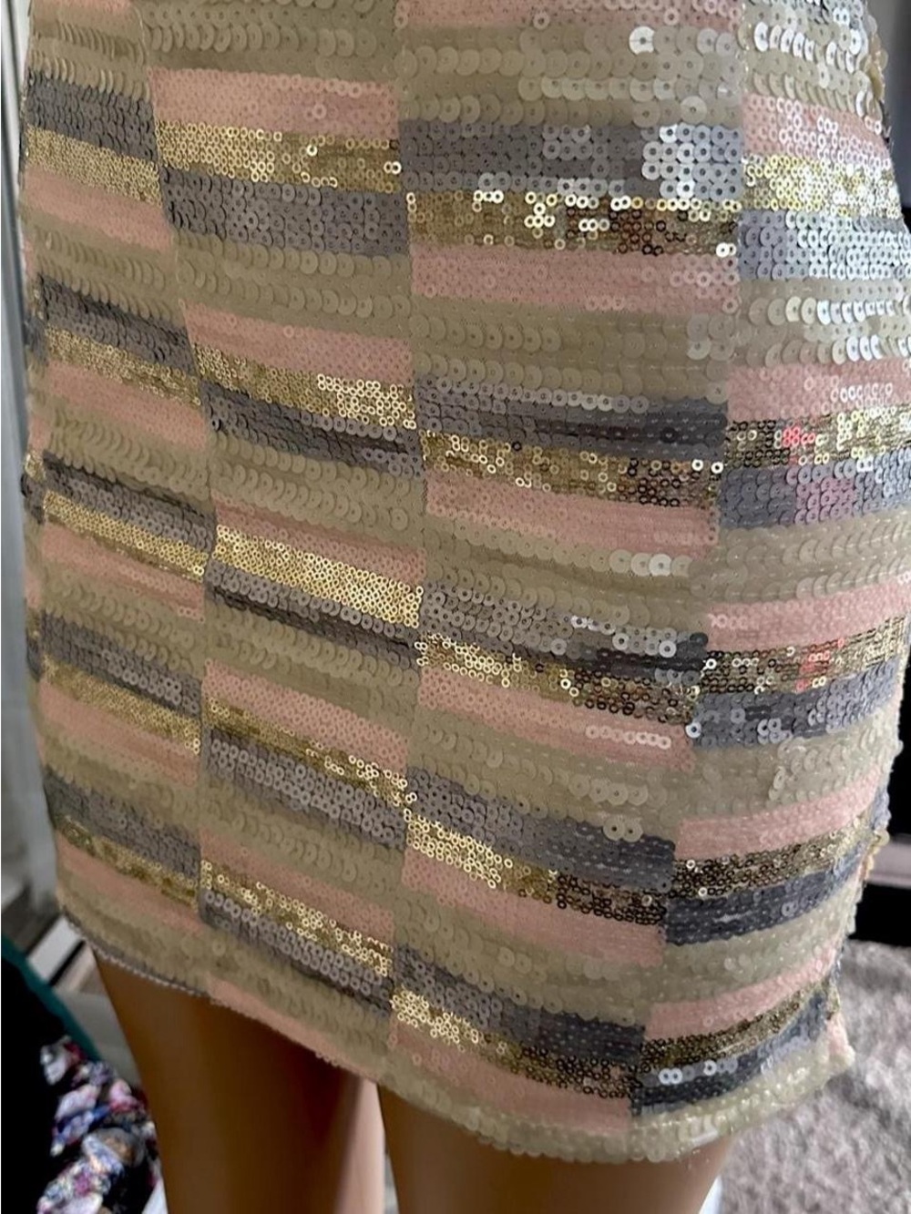 dina be Pink, Gold & Silver Sequin Mini Skirt.